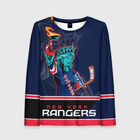 Женский лонгслив 3D с принтом New York Rangers в Петрозаводске, 100% полиэстер | длинные рукава, круглый вырез горловины, полуприлегающий силуэт | new york rangers | nhl | stanley cup | кубок стенли | кубок стэнли | нхл | нью йорк рейнджерс | нью йорк рейнджеры | рейнджеры | хоккей | хоккейный клуб