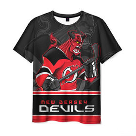 Мужская футболка 3D с принтом New Jersey Devils в Петрозаводске, 100% полиэфир | прямой крой, круглый вырез горловины, длина до линии бедер | new jersey devils | nhl | stanley cup | дъяволы нью джерси | калинин | кубок стенли | кубок стэнли | нхл | нью джерси девилз | хоккей | хоккейный клуб