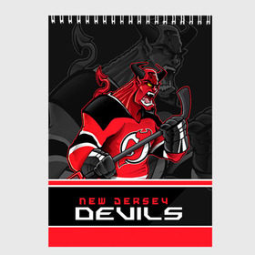 Скетчбук с принтом New Jersey Devils в Петрозаводске, 100% бумага
 | 48 листов, плотность листов — 100 г/м2, плотность картонной обложки — 250 г/м2. Листы скреплены сверху удобной пружинной спиралью | Тематика изображения на принте: new jersey devils | nhl | stanley cup | дъяволы нью джерси | калинин | кубок стенли | кубок стэнли | нхл | нью джерси девилз | хоккей | хоккейный клуб