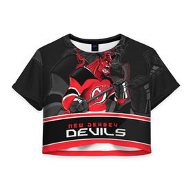 Женская футболка 3D укороченная с принтом New Jersey Devils в Петрозаводске, 100% полиэстер | круглая горловина, длина футболки до линии талии, рукава с отворотами | new jersey devils | nhl | stanley cup | дъяволы нью джерси | калинин | кубок стенли | кубок стэнли | нхл | нью джерси девилз | хоккей | хоккейный клуб