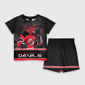Детский костюм с шортами 3D с принтом New Jersey Devils в Петрозаводске,  |  | new jersey devils | nhl | stanley cup | дъяволы нью джерси | калинин | кубок стенли | кубок стэнли | нхл | нью джерси девилз | хоккей | хоккейный клуб