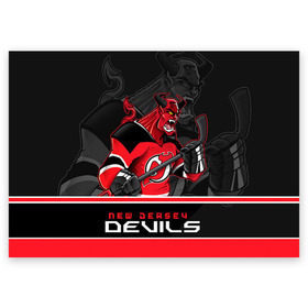 Поздравительная открытка с принтом New Jersey Devils в Петрозаводске, 100% бумага | плотность бумаги 280 г/м2, матовая, на обратной стороне линовка и место для марки
 | new jersey devils | nhl | stanley cup | дъяволы нью джерси | калинин | кубок стенли | кубок стэнли | нхл | нью джерси девилз | хоккей | хоккейный клуб