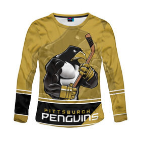 Женский лонгслив 3D с принтом Pittsburgh Penguins в Петрозаводске, 100% полиэстер | длинные рукава, круглый вырез горловины, полуприлегающий силуэт | nhl | pittsburgh penguins | stanley cup | кросби | кубок стенли | кубок стэнли | малкин | нхл | пингвинс | питтсбург пингвинз | сидни кросби | хоккей | хоккейный клуб