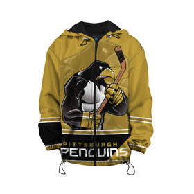 Детская куртка 3D с принтом Pittsburgh Penguins в Петрозаводске, 100% полиэстер | застежка — молния, подол и капюшон оформлены резинкой с фиксаторами, по бокам — два кармана без застежек, один потайной карман на груди, плотность верхнего слоя — 90 г/м2; плотность флисового подклада — 260 г/м2 | Тематика изображения на принте: nhl | pittsburgh penguins | stanley cup | кросби | кубок стенли | кубок стэнли | малкин | нхл | пингвинс | питтсбург пингвинз | сидни кросби | хоккей | хоккейный клуб