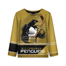 Детский лонгслив 3D с принтом Pittsburgh Penguins в Петрозаводске, 100% полиэстер | длинные рукава, круглый вырез горловины, полуприлегающий силуэт
 | nhl | pittsburgh penguins | stanley cup | кросби | кубок стенли | кубок стэнли | малкин | нхл | пингвинс | питтсбург пингвинз | сидни кросби | хоккей | хоккейный клуб