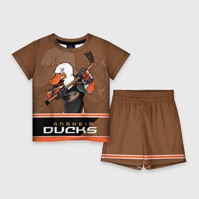 Детский костюм с шортами 3D с принтом Anaheim Ducks в Петрозаводске,  |  | Тематика изображения на принте: anaheim ducks | nhl | stanley cup | кубок стенли | кубок стэнли | нхл | хоккей | хоккейный клуб