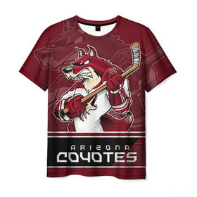 Мужская футболка 3D с принтом Arizona Coyotes в Петрозаводске, 100% полиэфир | прямой крой, круглый вырез горловины, длина до линии бедер | arizona coyotes | nhl | stanley cup | аризона койотис | аризона койоты | кубок стенли | кубок стэнли | нхл | хоккей | хоккейный клуб