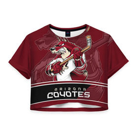 Женская футболка 3D укороченная с принтом Arizona Coyotes в Петрозаводске, 100% полиэстер | круглая горловина, длина футболки до линии талии, рукава с отворотами | arizona coyotes | nhl | stanley cup | аризона койотис | аризона койоты | кубок стенли | кубок стэнли | нхл | хоккей | хоккейный клуб