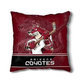 Подушка 3D с принтом Arizona Coyotes в Петрозаводске, наволочка – 100% полиэстер, наполнитель – холлофайбер (легкий наполнитель, не вызывает аллергию). | состоит из подушки и наволочки. Наволочка на молнии, легко снимается для стирки | Тематика изображения на принте: arizona coyotes | nhl | stanley cup | аризона койотис | аризона койоты | кубок стенли | кубок стэнли | нхл | хоккей | хоккейный клуб