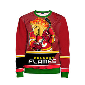 Детский свитшот 3D с принтом Calgary Flames в Петрозаводске, 100% полиэстер | свободная посадка, прямой крой, мягкая тканевая резинка на рукавах и понизу свитшота | Тематика изображения на принте: calgary flames | nhl | stanley cup | калгари флэймз | кубок стенли | кубок стэнли | нхл | флэймс | хоккей | хоккейный клуб