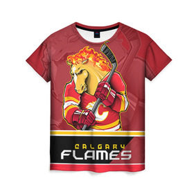 Женская футболка 3D с принтом Calgary Flames в Петрозаводске, 100% полиэфир ( синтетическое хлопкоподобное полотно) | прямой крой, круглый вырез горловины, длина до линии бедер | calgary flames | nhl | stanley cup | калгари флэймз | кубок стенли | кубок стэнли | нхл | флэймс | хоккей | хоккейный клуб