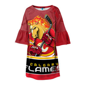 Детское платье 3D с принтом Calgary Flames в Петрозаводске, 100% полиэстер | прямой силуэт, чуть расширенный к низу. Круглая горловина, на рукавах — воланы | calgary flames | nhl | stanley cup | калгари флэймз | кубок стенли | кубок стэнли | нхл | флэймс | хоккей | хоккейный клуб