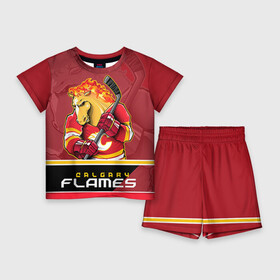 Детский костюм с шортами 3D с принтом Calgary Flames в Петрозаводске,  |  | calgary flames | nhl | stanley cup | калгари флэймз | кубок стенли | кубок стэнли | нхл | флэймс | хоккей | хоккейный клуб
