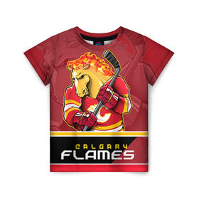 Детская футболка 3D с принтом Calgary Flames в Петрозаводске, 100% гипоаллергенный полиэфир | прямой крой, круглый вырез горловины, длина до линии бедер, чуть спущенное плечо, ткань немного тянется | calgary flames | nhl | stanley cup | калгари флэймз | кубок стенли | кубок стэнли | нхл | флэймс | хоккей | хоккейный клуб