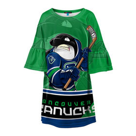 Детское платье 3D с принтом Vancouver Canucks в Петрозаводске, 100% полиэстер | прямой силуэт, чуть расширенный к низу. Круглая горловина, на рукавах — воланы | nhl | stanley cup | vancouver canucks | ванкувер | ванкувер кэнакс | кубок стенли | кубок стэнли | нхл | трямкин | хоккей | хоккейный клуб