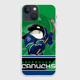 Чехол для iPhone 13 mini с принтом Vancouver Canucks в Петрозаводске,  |  | Тематика изображения на принте: nhl | stanley cup | vancouver canucks | ванкувер | ванкувер кэнакс | кубок стенли | кубок стэнли | нхл | трямкин | хоккей | хоккейный клуб