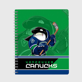 Тетрадь с принтом Vancouver Canucks в Петрозаводске, 100% бумага | 48 листов, плотность листов — 60 г/м2, плотность картонной обложки — 250 г/м2. Листы скреплены сбоку удобной пружинной спиралью. Уголки страниц и обложки скругленные. Цвет линий — светло-серый
 | Тематика изображения на принте: nhl | stanley cup | vancouver canucks | ванкувер | ванкувер кэнакс | кубок стенли | кубок стэнли | нхл | трямкин | хоккей | хоккейный клуб