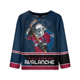 Детский лонгслив 3D с принтом Colorado Avalanche в Петрозаводске, 100% полиэстер | длинные рукава, круглый вырез горловины, полуприлегающий силуэт
 | Тематика изображения на принте: colorado avalanche | nhl | stanley cup | варламов | григоренко | колорадо | колорадо эвеланш | кубок стенли | кубок стэнли | нхл | тютин | хоккей | хоккейный клуб