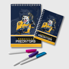 Блокнот с принтом Nashville Predators в Петрозаводске, 100% бумага | 48 листов, плотность листов — 60 г/м2, плотность картонной обложки — 250 г/м2. Листы скреплены удобной пружинной спиралью. Цвет линий — светло-серый
 | nashville predators | nhl | stanley cup | кубок стенли | кубок стэнли | нхл | нэшвил | нэшвилл предаторз | хоккей | хоккейный клуб