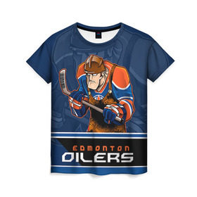 Женская футболка 3D с принтом Edmonton Oilers в Петрозаводске, 100% полиэфир ( синтетическое хлопкоподобное полотно) | прямой крой, круглый вырез горловины, длина до линии бедер | edmonton oilers | nhl | stanley cup | кубок стенли | кубок стэнли | нхл | хоккей | хоккейный клуб | эдмонтон | эдмонтон ойлерз | якупов