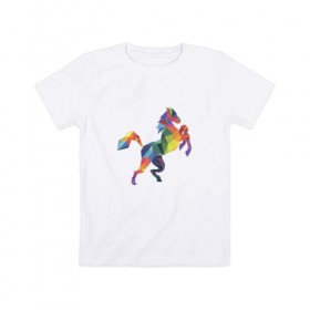 Детская футболка хлопок с принтом Геометрическая лошадь 2 в Петрозаводске, 100% хлопок | круглый вырез горловины, полуприлегающий силуэт, длина до линии бедер | 