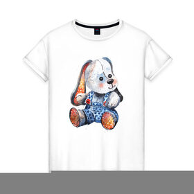 Женская футболка хлопок с принтом Акварельная плюшевая собачка в Петрозаводске, 100% хлопок | прямой крой, круглый вырез горловины, длина до линии бедер, слегка спущенное плечо | акварель | дети | животные | игрушки