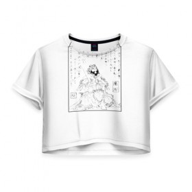 Женская футболка 3D укороченная с принтом Japanese Engraving в Петрозаводске, 100% полиэстер | круглая горловина, длина футболки до линии талии, рукава с отворотами | 
