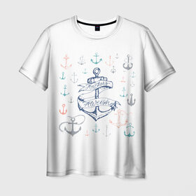 Мужская футболка 3D с принтом Anchors away в Петрозаводске, 100% полиэфир | прямой крой, круглый вырез горловины, длина до линии бедер | 