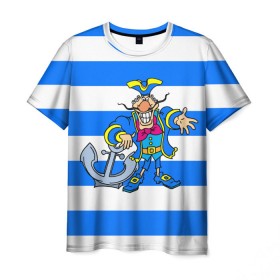 Мужская футболка 3D с принтом Капитан Баклан в Петрозаводске, 100% полиэфир | прямой крой, круглый вырез горловины, длина до линии бедер | anchor | captain | pirate | sailor | treasure island | капитан | моряк | остров сокровищ | пират | якорь