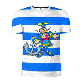 Мужская футболка 3D спортивная с принтом Капитан Баклан в Петрозаводске, 100% полиэстер с улучшенными характеристиками | приталенный силуэт, круглая горловина, широкие плечи, сужается к линии бедра | anchor | captain | pirate | sailor | treasure island | капитан | моряк | остров сокровищ | пират | якорь