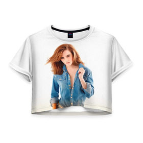 Женская футболка 3D укороченная с принтом Emma Watson в Петрозаводске, 100% полиэстер | круглая горловина, длина футболки до линии талии, рукава с отворотами | знаменитости