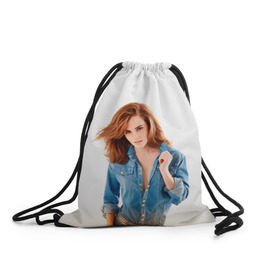 Рюкзак-мешок 3D с принтом Emma Watson в Петрозаводске, 100% полиэстер | плотность ткани — 200 г/м2, размер — 35 х 45 см; лямки — толстые шнурки, застежка на шнуровке, без карманов и подкладки | знаменитости