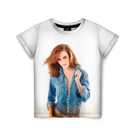 Детская футболка 3D с принтом Emma Watson в Петрозаводске, 100% гипоаллергенный полиэфир | прямой крой, круглый вырез горловины, длина до линии бедер, чуть спущенное плечо, ткань немного тянется | знаменитости