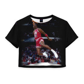 Женская футболка 3D укороченная с принтом Michael Jordan в Петрозаводске, 100% полиэстер | круглая горловина, длина футболки до линии талии, рукава с отворотами | michael jordan | баскетбол | майкл джордан | нба