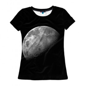 Женская футболка 3D с принтом moon в Петрозаводске, 100% полиэфир ( синтетическое хлопкоподобное полотно) | прямой крой, круглый вырез горловины, длина до линии бедер | cosmos | luna | moon | space | космос | луна