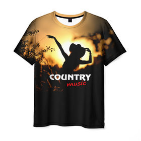 Мужская футболка 3D с принтом Country music в Петрозаводске, 100% полиэфир | прямой крой, круглый вырез горловины, длина до линии бедер | country | music | девушка | кантри | ковбой | мелодия | музыка | шляпа
