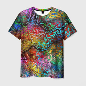 Мужская футболка 3D с принтом Буйство красок в Петрозаводске, 100% полиэфир | прямой крой, круглый вырез горловины, длина до линии бедер | краски | линии | мозаика | орнамент | узор | цвет