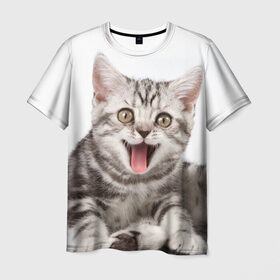 Мужская футболка 3D с принтом Милашка в Петрозаводске, 100% полиэфир | прямой крой, круглый вырез горловины, длина до линии бедер | кот | котенок | кошка