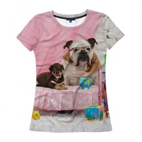 Женская футболка 3D с принтом Bulldog 23 в Петрозаводске, 100% полиэфир ( синтетическое хлопкоподобное полотно) | прямой крой, круглый вырез горловины, длина до линии бедер | bulldog blogger | tecuaniventura | блоггер | бульдог | бульдог блоггер | животные | карамелька | собаки