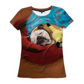 Женская футболка 3D с принтом Bulldog 11 в Петрозаводске, 100% полиэфир ( синтетическое хлопкоподобное полотно) | прямой крой, круглый вырез горловины, длина до линии бедер | bulldog blogger | tecuaniventura | блоггер | бульдог | бульдог блоггер | животные | карамелька | собаки