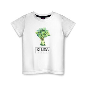 Детская футболка хлопок с принтом KINZA в Петрозаводске, 100% хлопок | круглый вырез горловины, полуприлегающий силуэт, длина до линии бедер | kenzo | kinza | антибренд | бренд | кензо | кинза | пародии