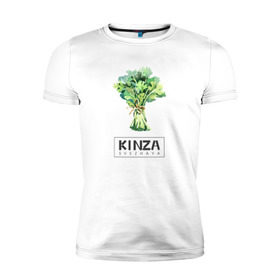 Мужская футболка премиум с принтом KINZA в Петрозаводске, 92% хлопок, 8% лайкра | приталенный силуэт, круглый вырез ворота, длина до линии бедра, короткий рукав | kenzo | kinza | антибренд | бренд | кензо | кинза | пародии