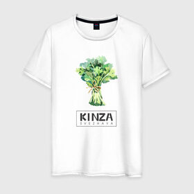 Мужская футболка хлопок с принтом KINZA в Петрозаводске, 100% хлопок | прямой крой, круглый вырез горловины, длина до линии бедер, слегка спущенное плечо. | kenzo | kinza | антибренд | бренд | кензо | кинза | пародии