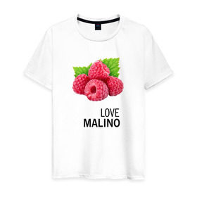 Мужская футболка хлопок с принтом LOVE MALINO в Петрозаводске, 100% хлопок | прямой крой, круглый вырез горловины, длина до линии бедер, слегка спущенное плечо. | love moschino | антибренд | бренд | лав малино | лав москино | малино | пародии