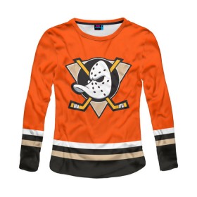 Женский лонгслив 3D с принтом Anaheim Ducks в Петрозаводске, 100% полиэстер | длинные рукава, круглый вырез горловины, полуприлегающий силуэт | хоккей