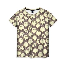 Женская футболка 3D с принтом Тоторо в Петрозаводске, 100% полиэфир ( синтетическое хлопкоподобное полотно) | прямой крой, круглый вырез горловины, длина до линии бедер | мой сосед | паттерн