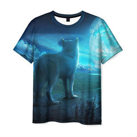 Мужская футболка 3D с принтом Blue Moon в Петрозаводске, 100% полиэфир | прямой крой, круглый вырез горловины, длина до линии бедер | пейзаж | фантастический