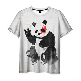 Мужская футболка 3D с принтом Рок-панда в Петрозаводске, 100% полиэфир | прямой крой, круглый вырез горловины, длина до линии бедер | rock | коза | метал | панда | рок