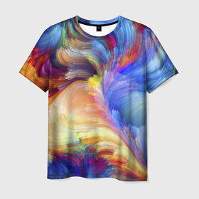 Мужская футболка 3D с принтом Краски в Петрозаводске, 100% полиэфир | прямой крой, круглый вырез горловины, длина до линии бедер | Тематика изображения на принте: абстракция | краски | узор | цвет