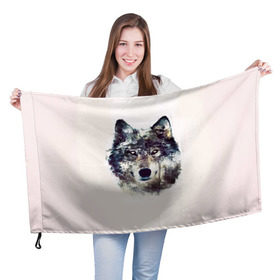 Флаг 3D с принтом Волк в Петрозаводске, 100% полиэстер | плотность ткани — 95 г/м2, размер — 67 х 109 см. Принт наносится с одной стороны | животное | зверь | космос | природа волк | русь | славяне